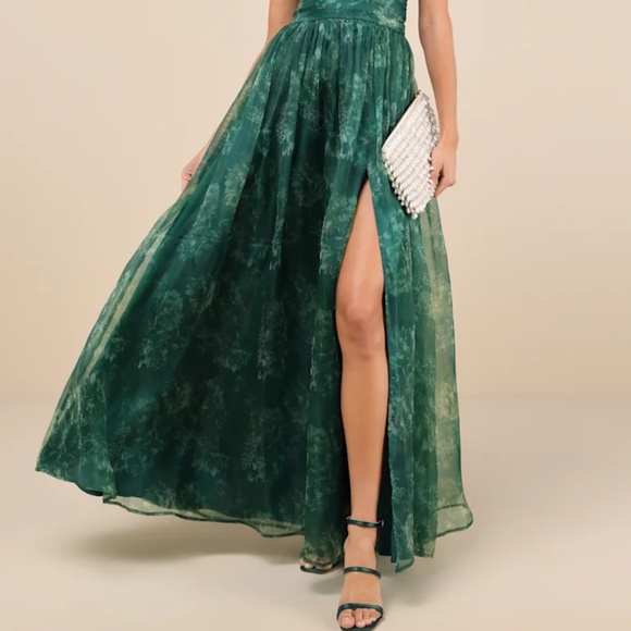 Lulus Romance That Wows Green Floral Print Organza Maxi Dress - Size S - Picture 2 of 4